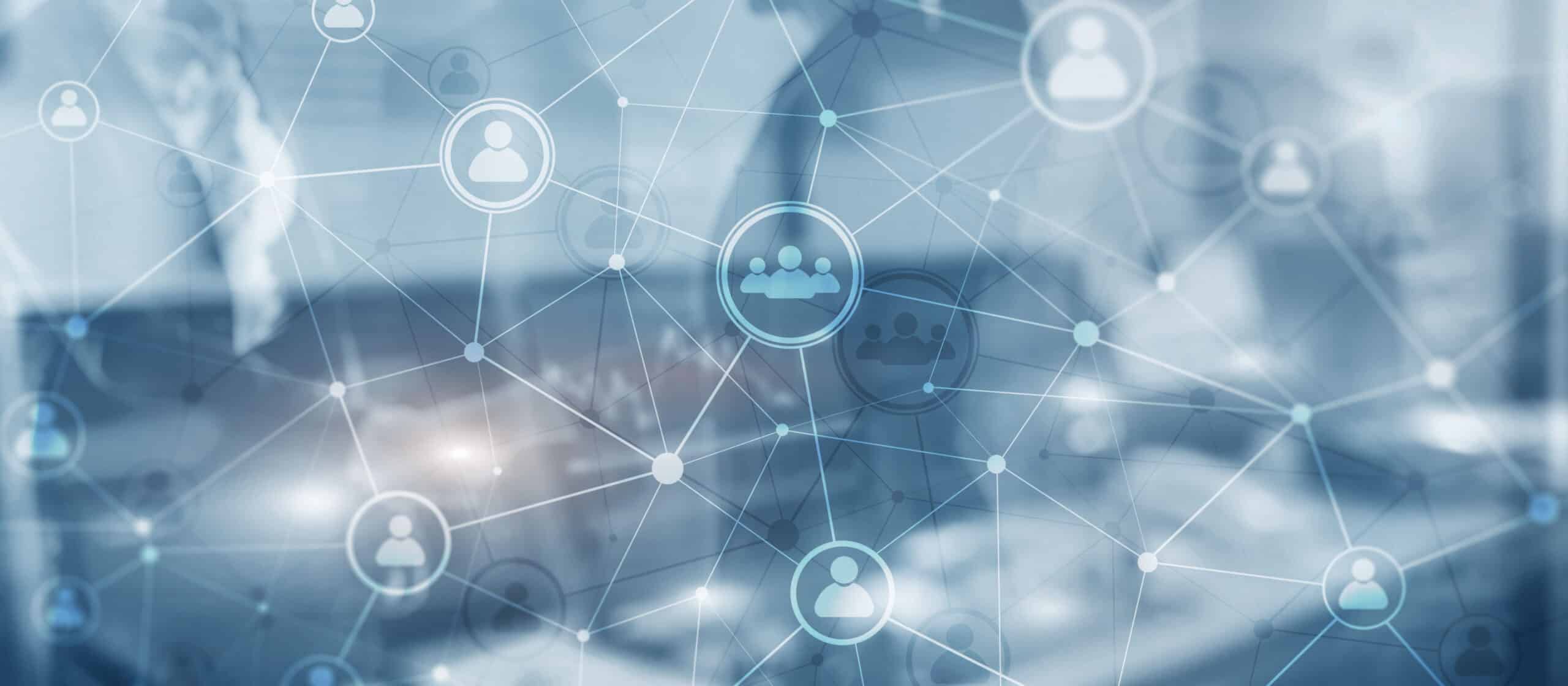 organization structure. Business and communication technology concept. Background with silhouettes