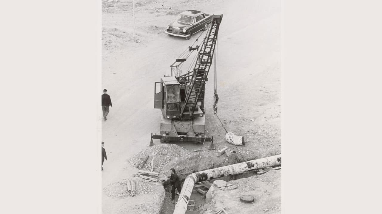 Excavation for pneumatic waste pipes in Sundbyberg/Hallonbergen during 1966–1967