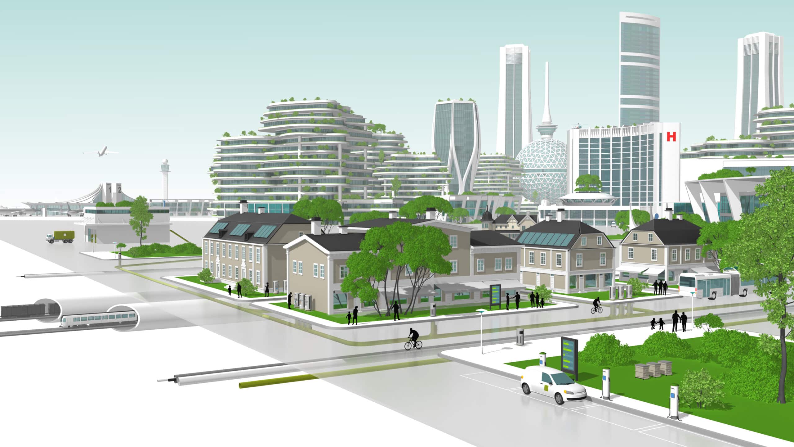 City model in 3D with integrated Envac waste collection system