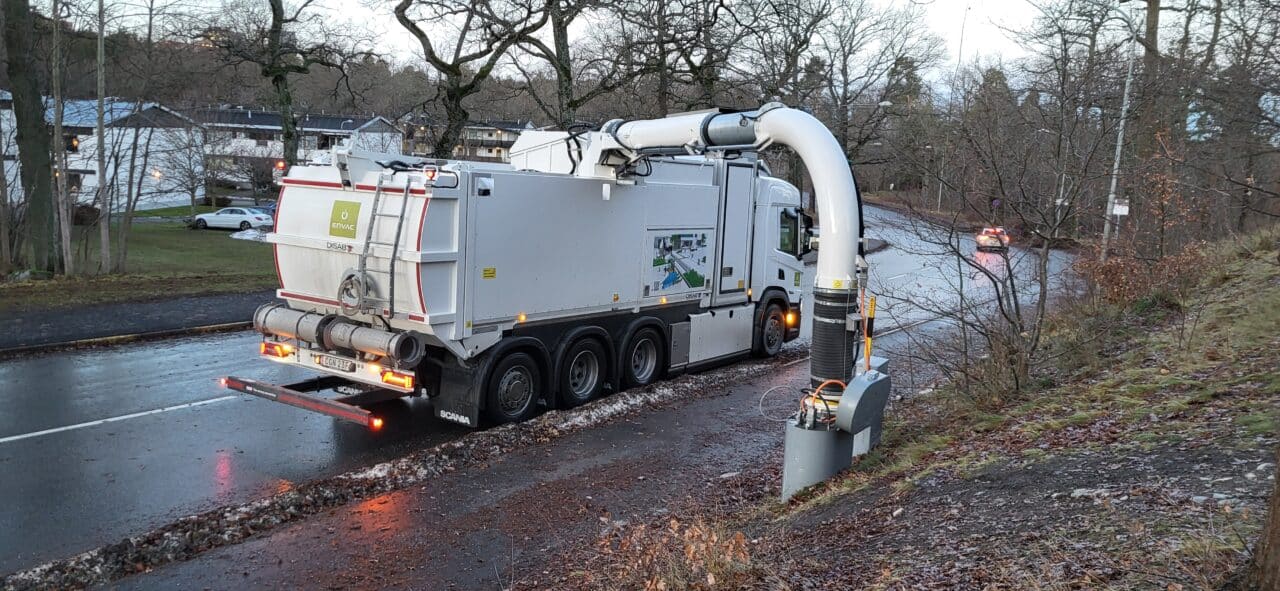 Envac mobile pnumatic system truck collecting waste