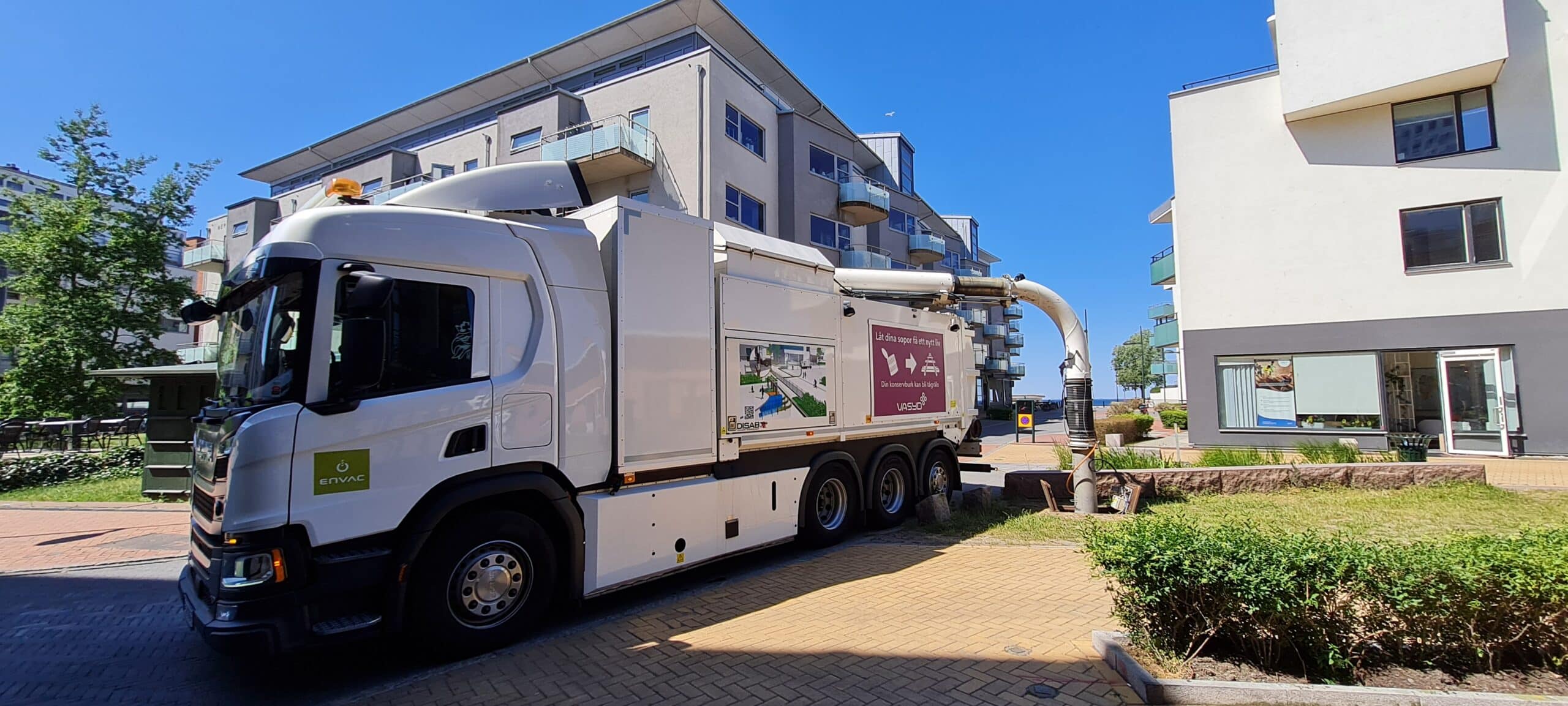Envac mobile pneumatic system truck collecting waste
