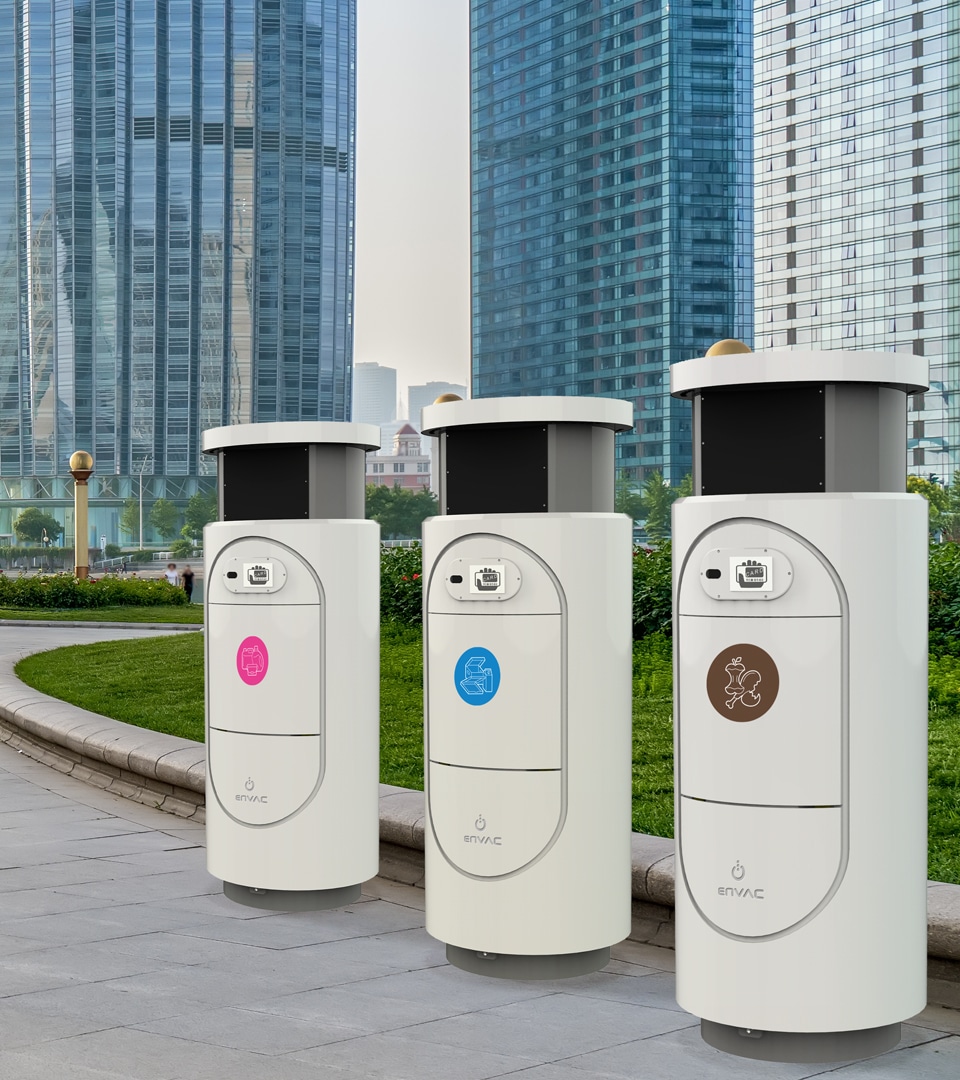 3D illustration of automatic waste inlets in a city