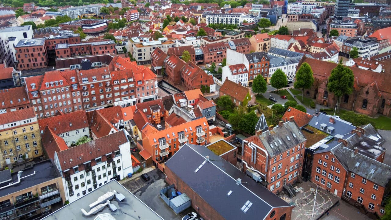Aerial Panorama of Odense in Denmark.